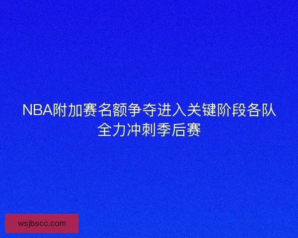 NBA附加赛名额争夺进入关键阶段各队全力冲刺季后赛